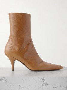 Sling glossed textured-leather ankle boots