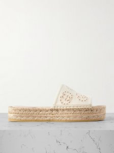 Damita broderie anglaise canvas espadrille platform slides