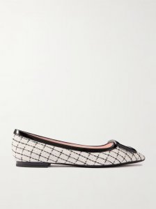 Gommettine patent-leather trimmed tweed point-toe ballet flats