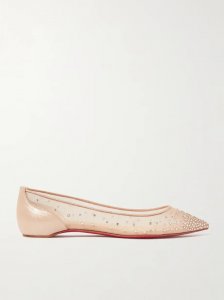 Follies Swarovski crystal-embellished mesh and lamé point-toe flats