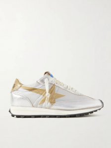 Running Marathon metallic leather-trimmed shell sneakers