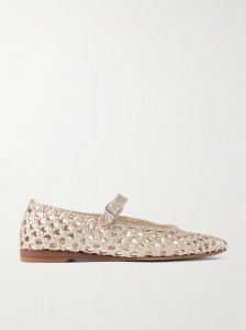 Woven metallic leather Mary Jane ballet flats