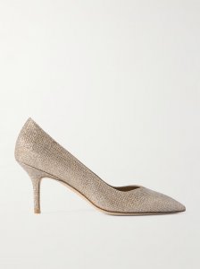 Eva glittered satin point-toe pumps