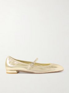 Claris crystal-embellished metallic leather Mary Jane ballet flats