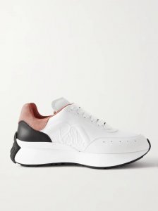 Sprint Runner embossed suede-trimmed leather exaggerated-sole sneakers