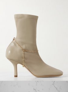 Chain-embellished leather ankle boots