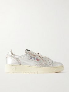 Medalist Low metallic textured-leather sneakers