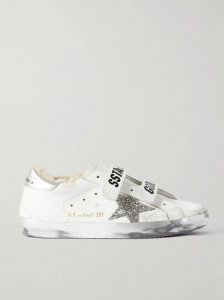 Old School shearling-lined distressed glittered leather sneakers