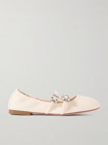 Crystal-embellished leather ballet flats