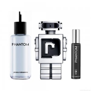 Kit Perfume Paco Rabanne Phantom Masculino Eau de Toilette 200 ml Refil + Perfume 80 ml Recarregável + Perfume 15 ml