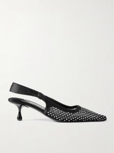 Amel 50 crystal-embellished mesh and satin pointed-toe slingback pumps