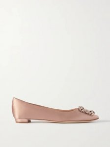 Hangisi crystal-embellished satin point-toe flats