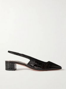 Ginza 35 croc-effect patent-leather slingback pumps