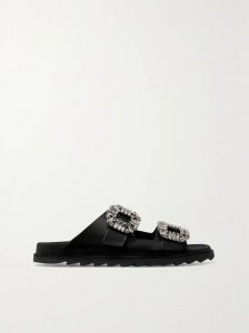 Slidy Viv crystal-embellished leather slides