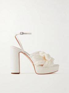 Natalia bow-embellished plissé-organza platform sandals