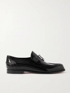 CL Moc embellished glossed-leather loafers