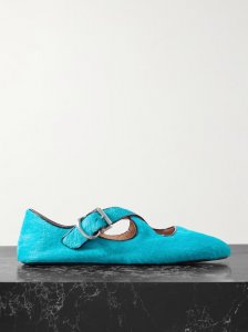 Criss Cross leather-trimmed pony hair ballet flats