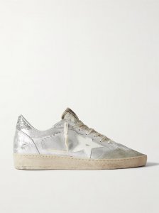 Ballstar glittered distressed metallic leather sneakers