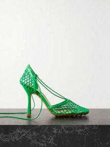 Lace-up leather-trimmed mesh pumps