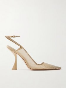 Diya suede-trimmed crystal-embellished tulle pumps