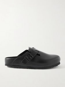 Boston suede-trimmed leather clogs