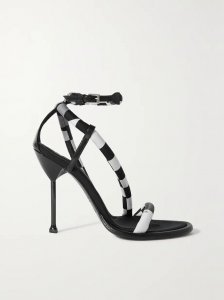 Patent-leather trimmed printed shell sandals