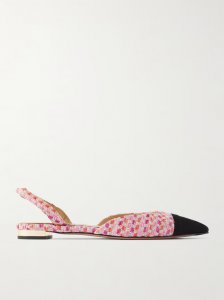 Milanese grosgrain-trimmed raffia slingback flats