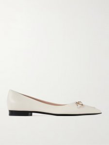 Erin horsebit-detailed leather point-toe flats