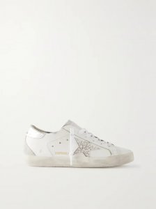 Super-Star embellished distressed suede-trimmed leather sneakers