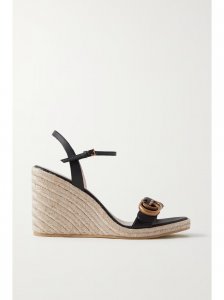 Aitana logo-embellished leather espadrille wedge sandals