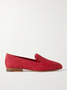 Pitakara leather-trimmed raffia loafers