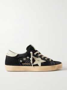 Superstar distressed leather-trimmed suede sneakers