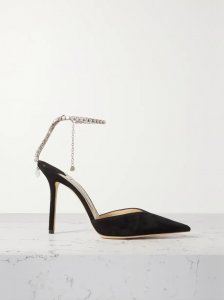 Saeda 100 crystal-embellished suede pumps