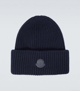 MonclerLeather-trimmed cashmere beanie