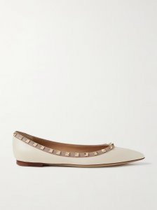 Rockstud leather point-toe flats