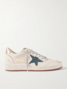 Ball Star distressed suede-trimmed leather sneakers