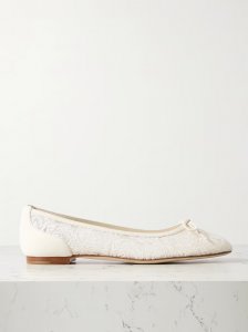 Verizzo bow-detailed suede-trimmed cotton-blend lace ballet flats