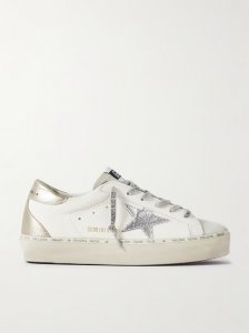 Hi Star distressed suede- and snake-effect-trimmed leather sneakers