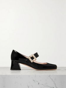 Très Vivier crystal-embellished patent-leather Mary Jane pumps