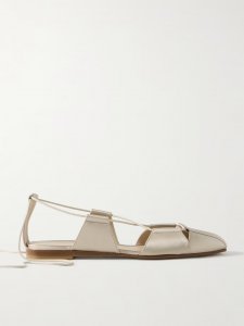 Greek lace-up silk-satin ballet flats