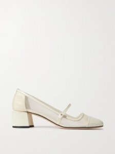 Elisa 45 embellished patent-leather and mesh Mary Jane pumps