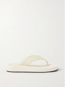 Ginza leather and velvet platform flip flops