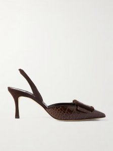 Mayslibi 70 buckled suede-trimmed croc-effect leather slingback pumps