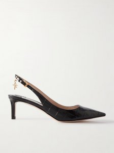 Angelina logo-embellished croc-effect leather slingback pumps