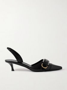 Voyou buckled textured-leather slingback pumps