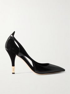 Saada cutout suede-trimmed leather pumps