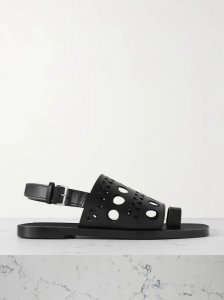 Laser-cut leather slingback sandals