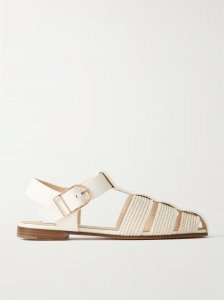 Calla striped crochet-knit and leather sandals