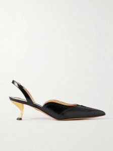 Patent-leather point-toe slingback pumps