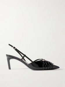 Seraphine buckled patent-leather slingback pumps